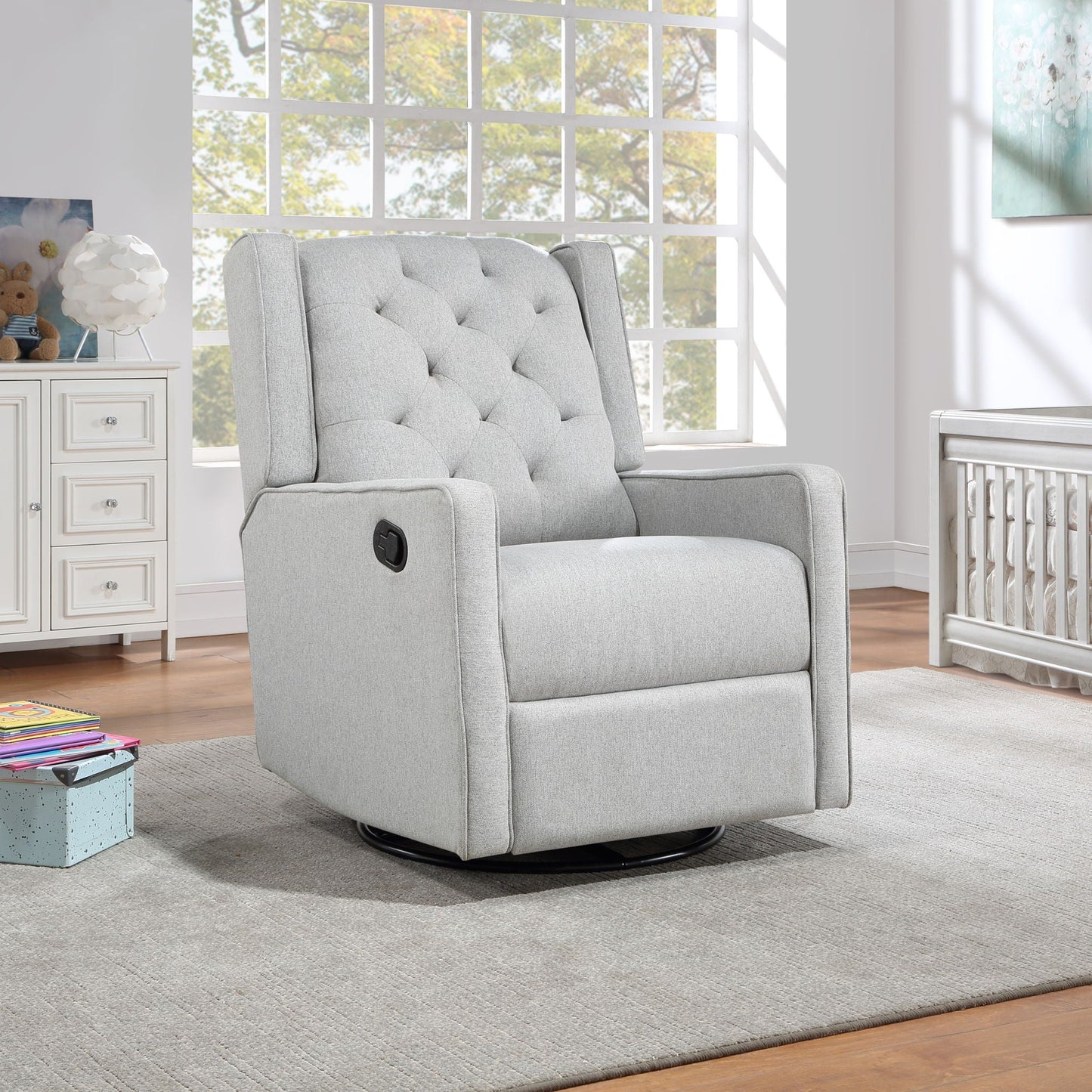 Milah - Gliding Swivel Recliner Tufted, Pearl Silver