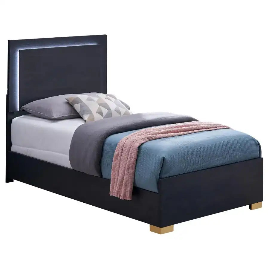 Marceline - Wood LED Panel Bed, Twin, Black