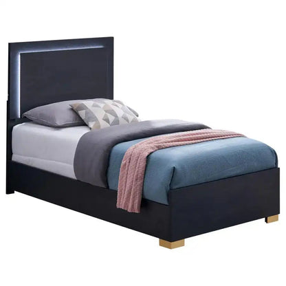 Marceline - Wood LED Panel Bed, Twin, Black