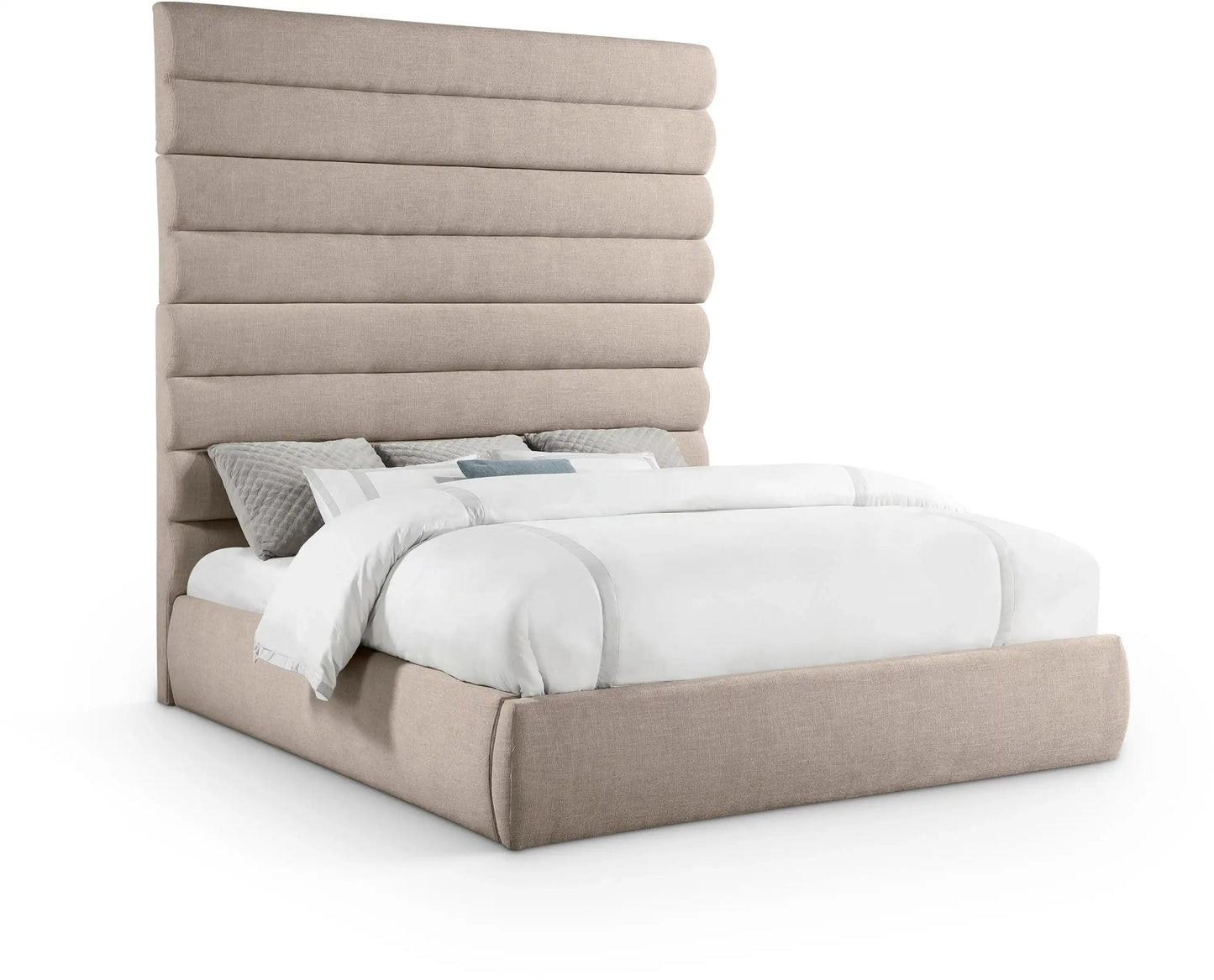 Adam - Linen Fabric Bed With 89 Headboard, Full, Beige