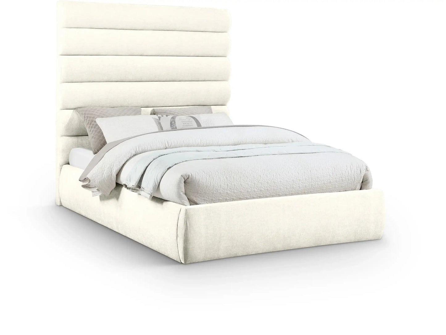 Adam - Chenille Fabric Bed With 70.5 Headboard, Full, Beige