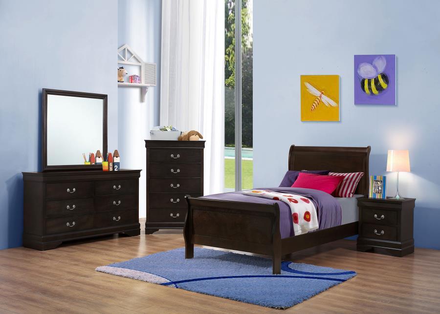 Louis Philippe - Panel Sleigh Bed, Full, Dark Brown