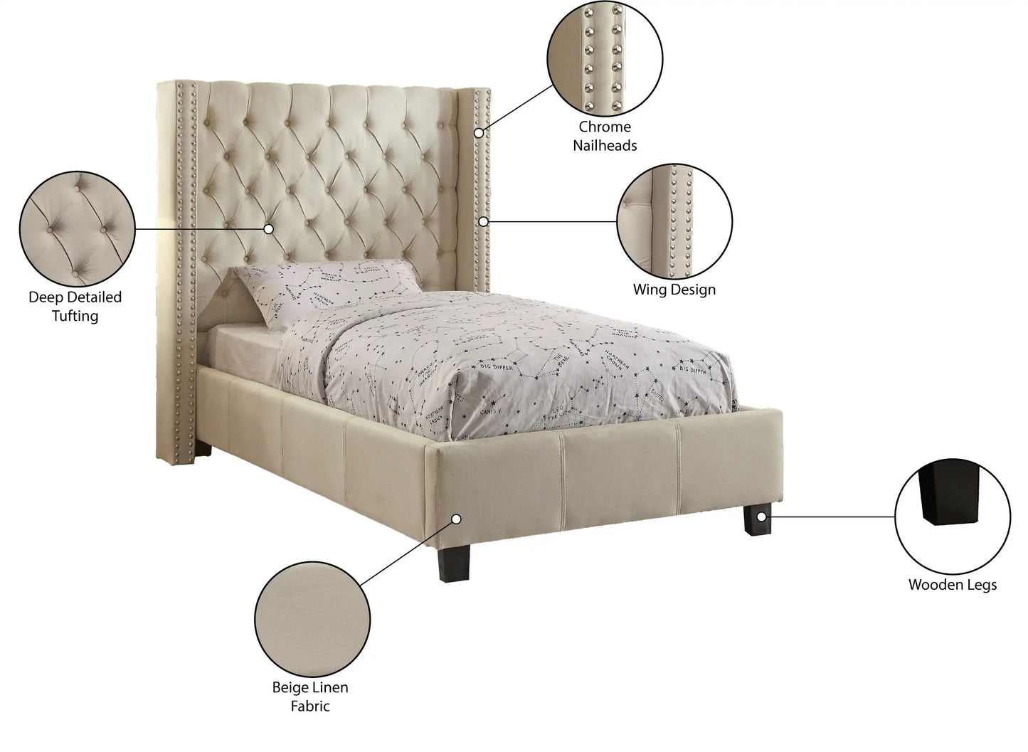 Ashton - Bed, Queen, Beige