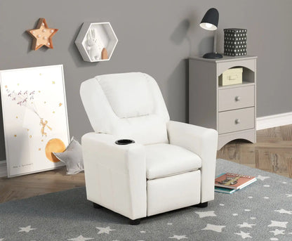 Marisa - PU Leather Kids Recliner Chair With Cupholder, White