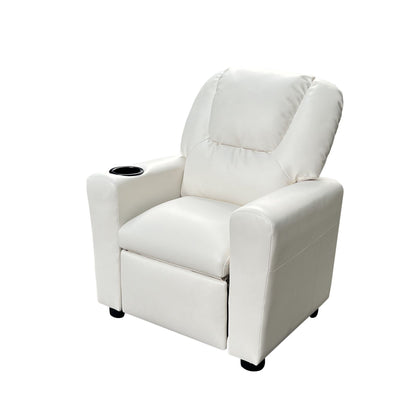 Marisa - PU Leather Kids Recliner Chair With Cupholder, White