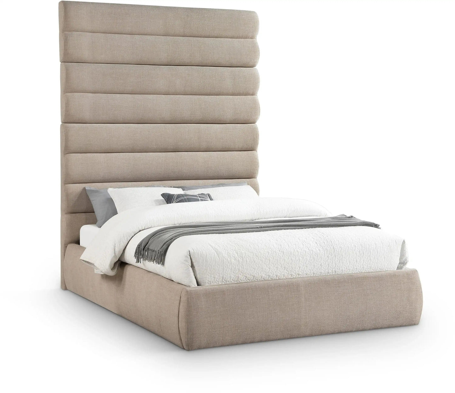 Adam - Linen Fabric Bed With 89 Headboard, Full, Beige