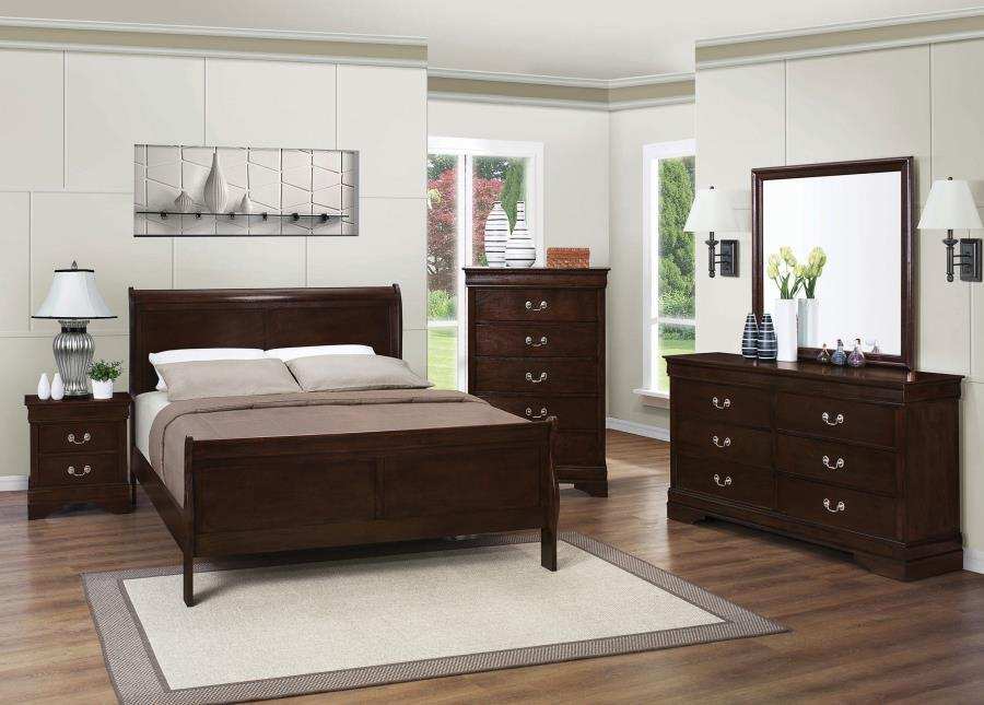 Louis Philippe - Panel Sleigh Bed, Full, Dark Brown