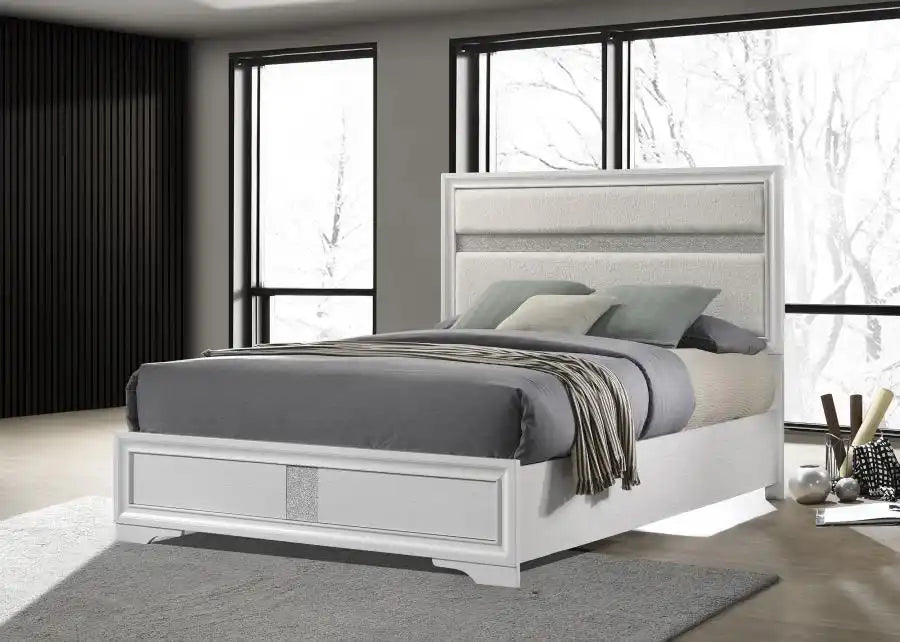 Miranda - Upholstered Panel Bed, Queen, White