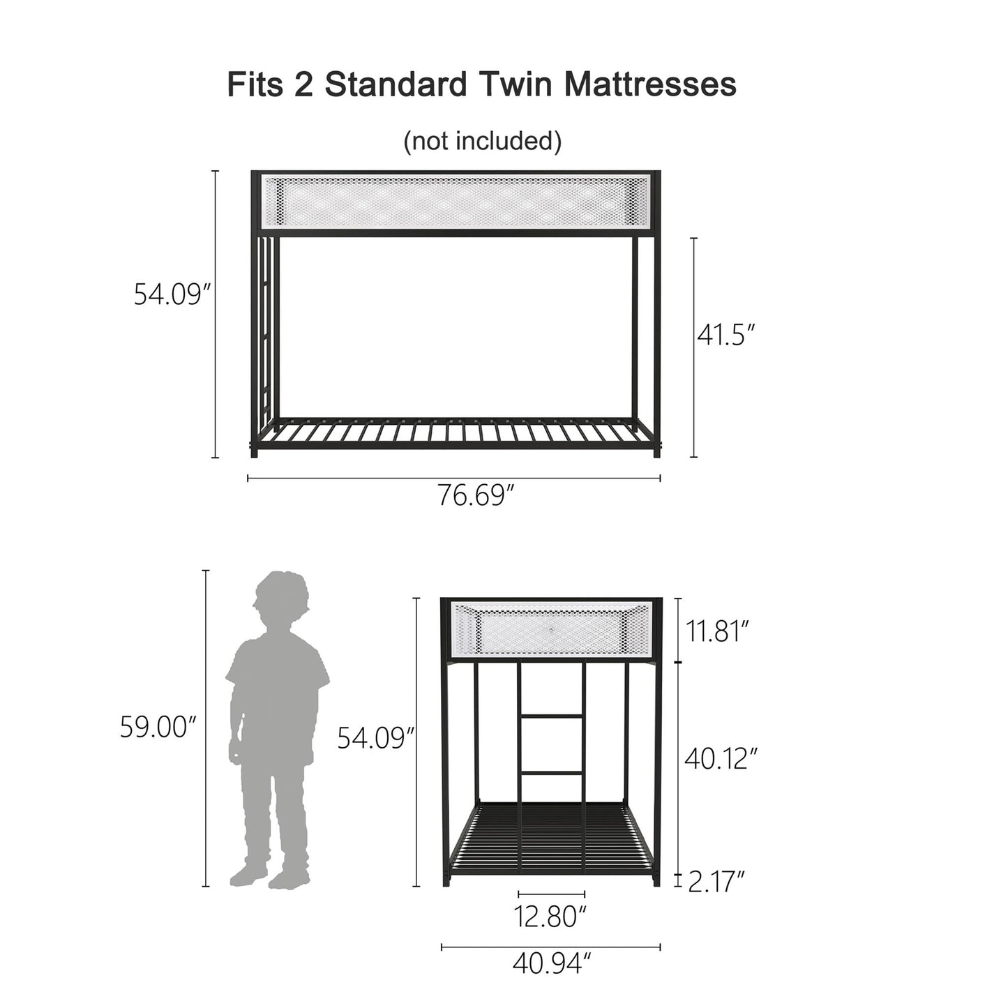 Adam - Bunk Guard Rail, Twin over Twin, Black