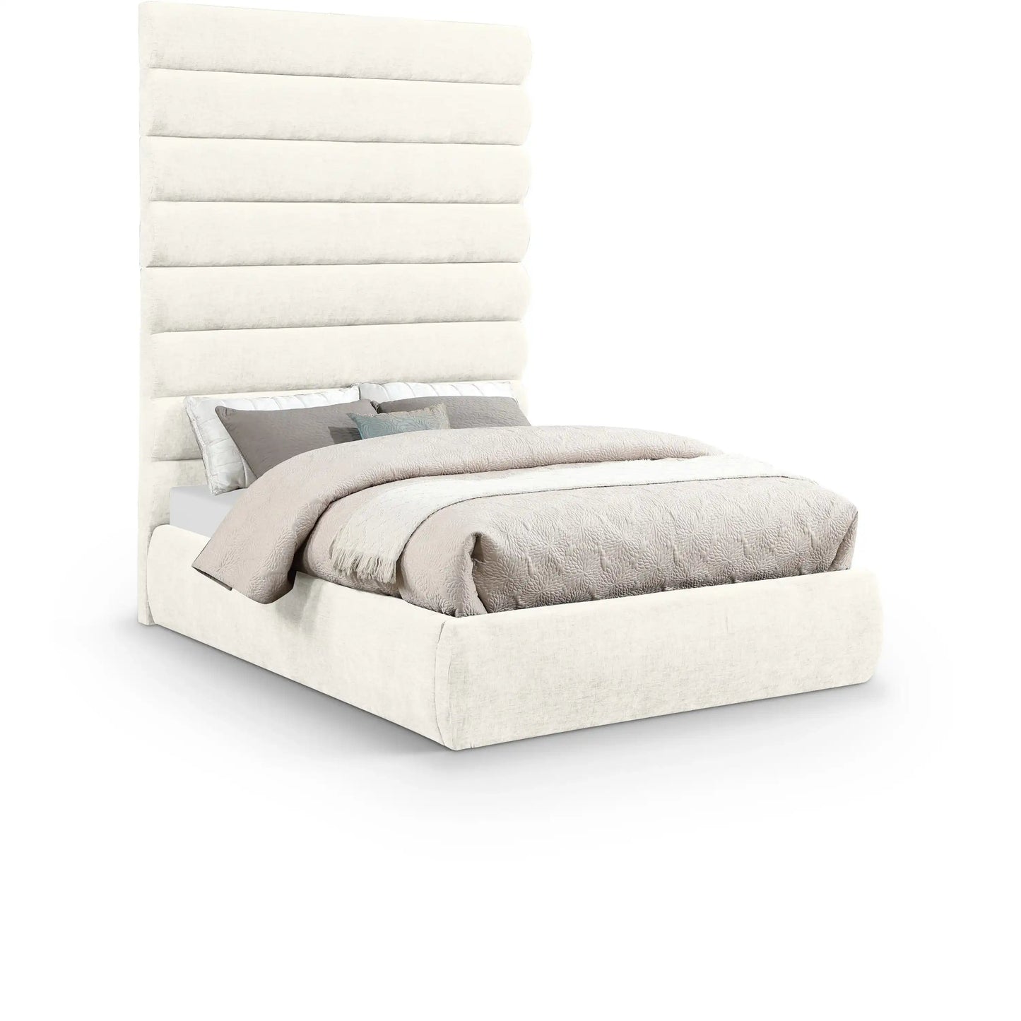 Adam - Chenille Fabric Bed With 89 Headboard, Full, Beige