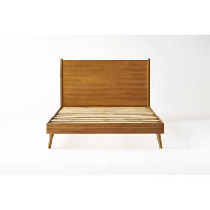 Okioki - Mid-Century Wood Bed, King, Light Brown