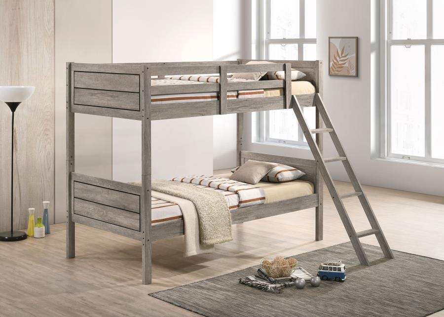 Ryder - Wood Bunk Bed With Mattress, Twin over Twin, Dark Gray