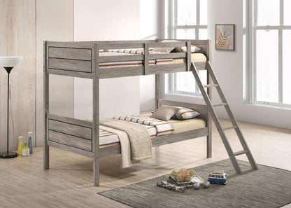 Ryder - Wood Bunk Bed With Mattress, Twin over Twin, Dark Gray