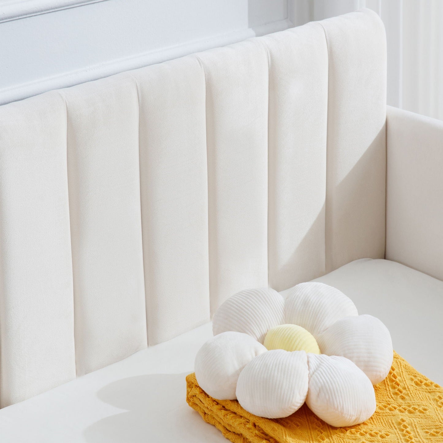 Elena - Boucle Upholstered Daybed, Ribbed Tufted Backrest, Twin, Beige