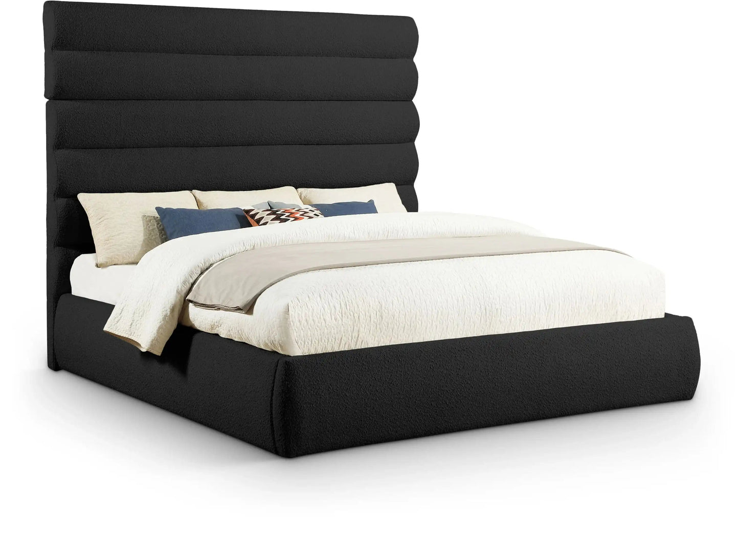 Adam - Boucle Fabric Bed With 70.5 Headboard, Full, Black