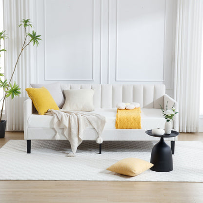 Elena - Boucle Upholstered Daybed, Ribbed Tufted Backrest, Twin, Beige